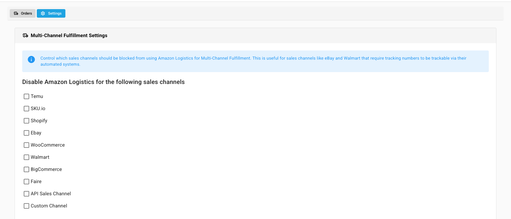 The MCF Settings tab