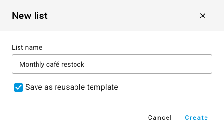 The New list window