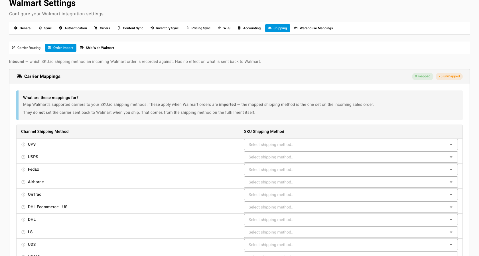 The Order Import tab with Carrier Mappings