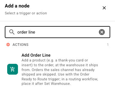 The Add Order Line step in the node palette