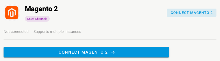 The Magento 2 panel under Apps & Integrations with its Connect Magento 2 button