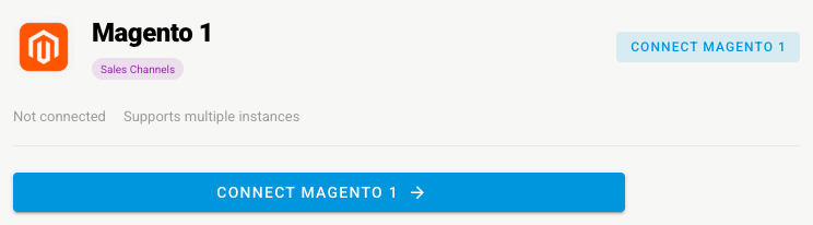 The Magento 1 panel under Apps & Integrations with its Connect Magento 1 button