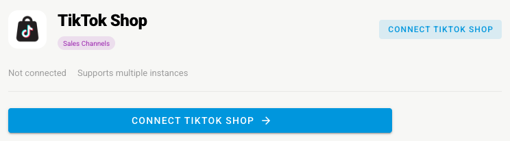 The TikTok Shop panel under Apps & Integrations with its Connect TikTok Shop button