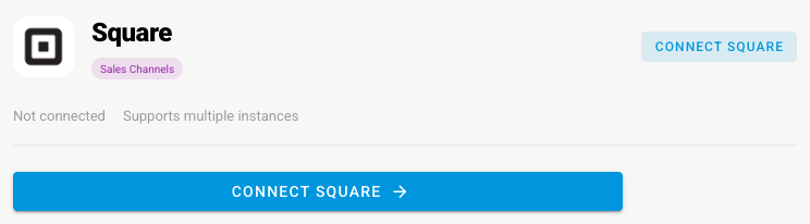 The Square panel under Apps & Integrations with its Connect Square button