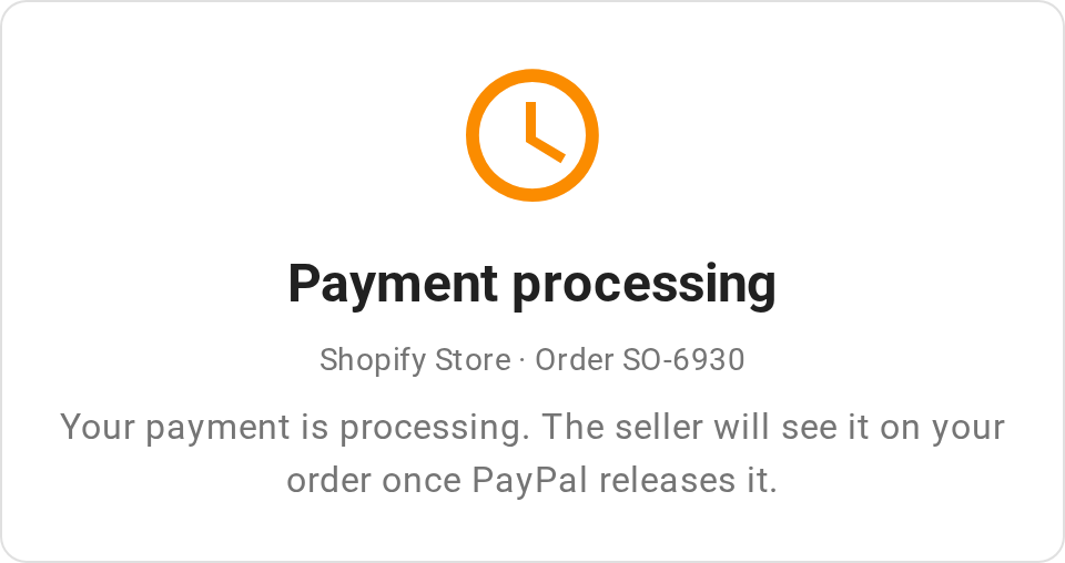 The Payment processing screen on the pay page for Shopify Store · Order SO-6930
