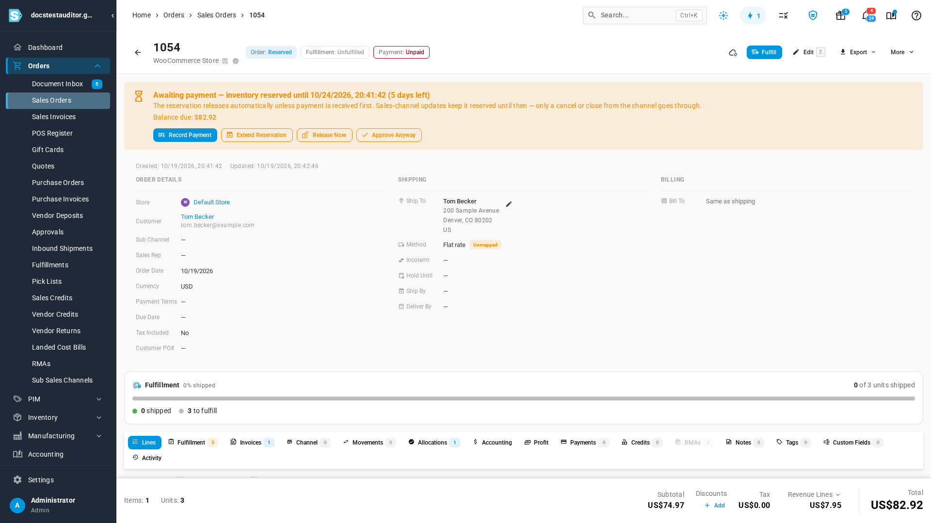 A WooCommerce order held for payment