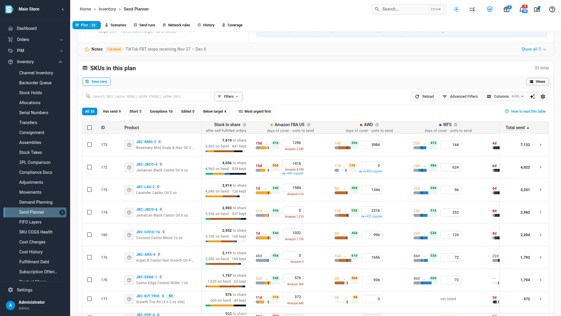 The Plan tab's 2-day reach tile, the Below target filter and the 2-day reach column
