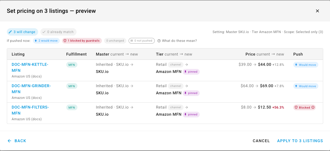 The preview table