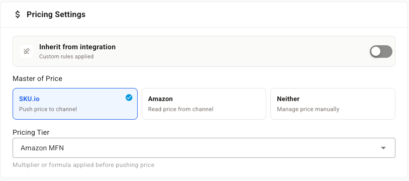 A listing's pricing settings after the bulk change