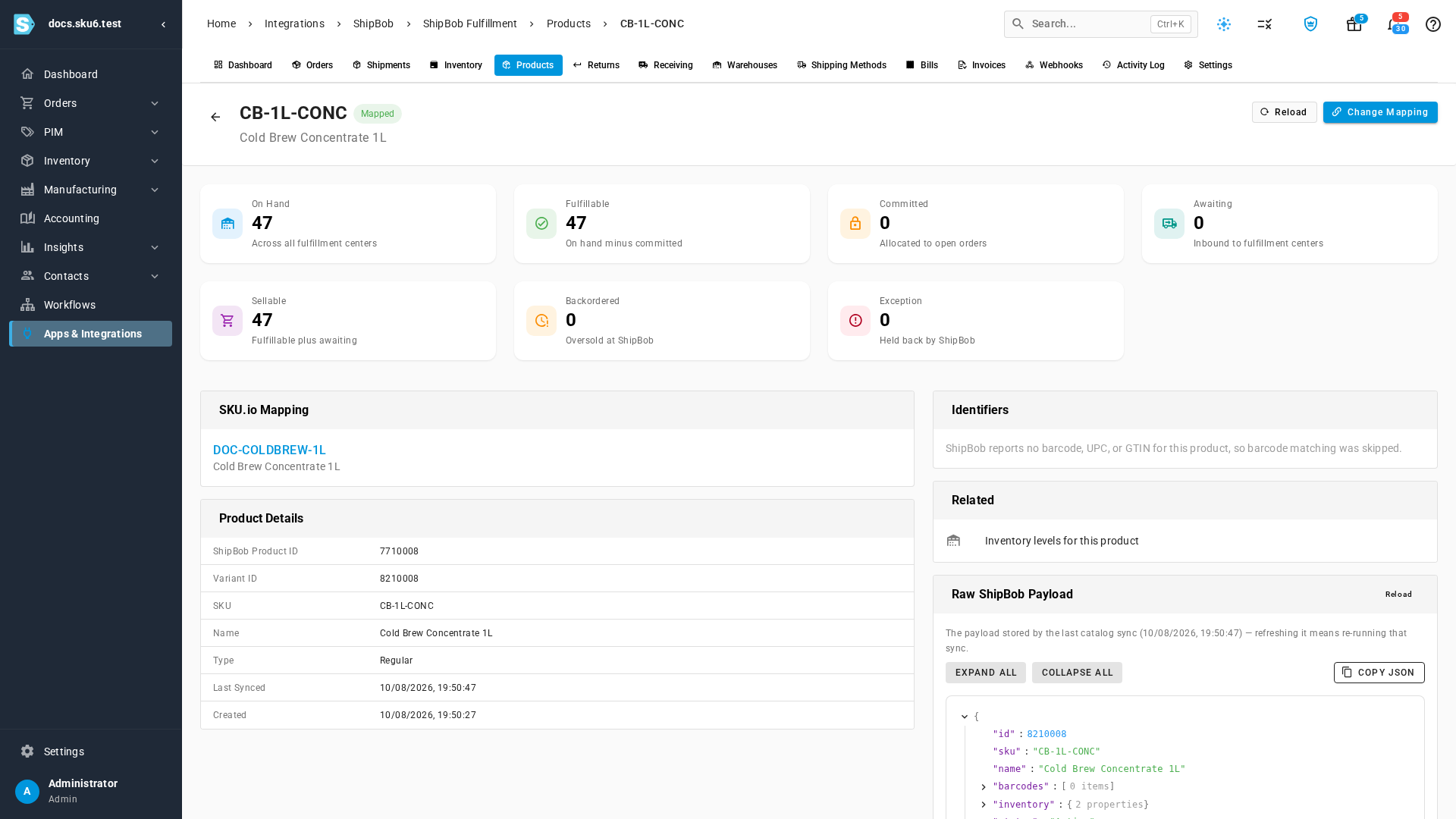 A ShipBob product's detail page