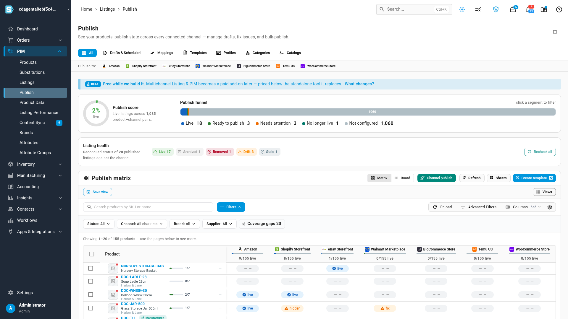 The Publish page