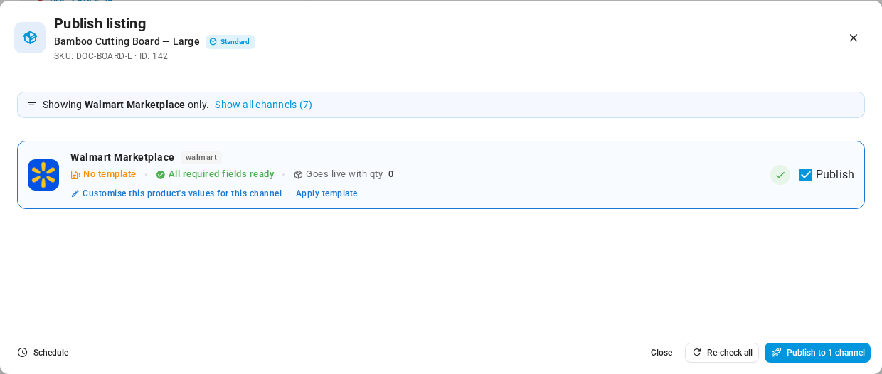 The Publish listing dialog