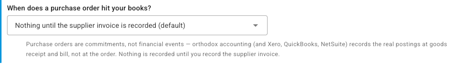The purchase order accounting setting