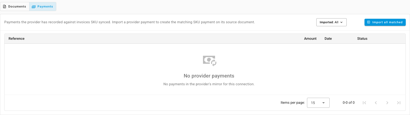 Provider payments waiting to be imported into SKU.io