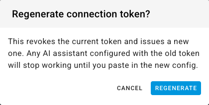 The Regenerate connection token confirmation dialog