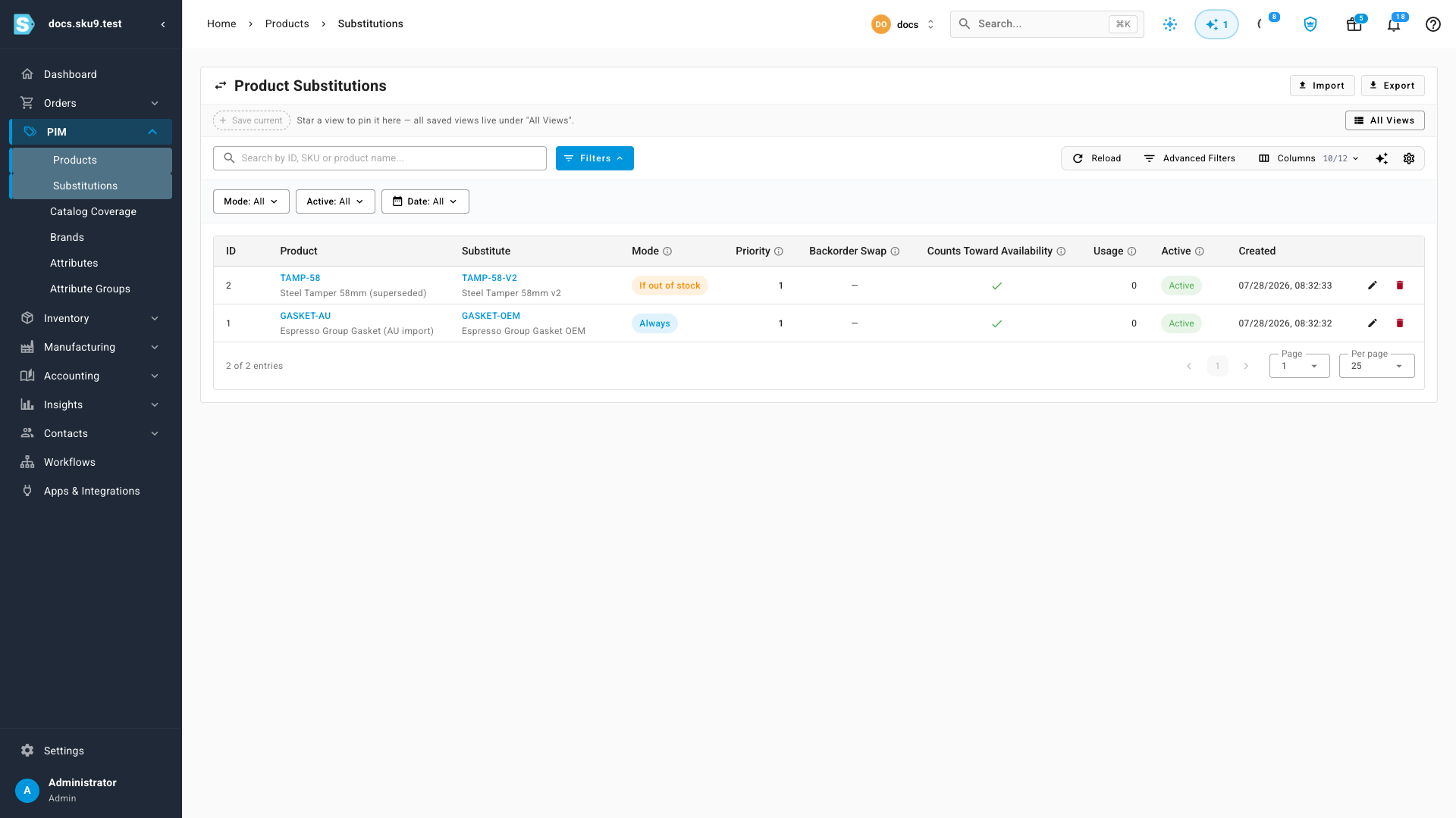 The Substitutions registry