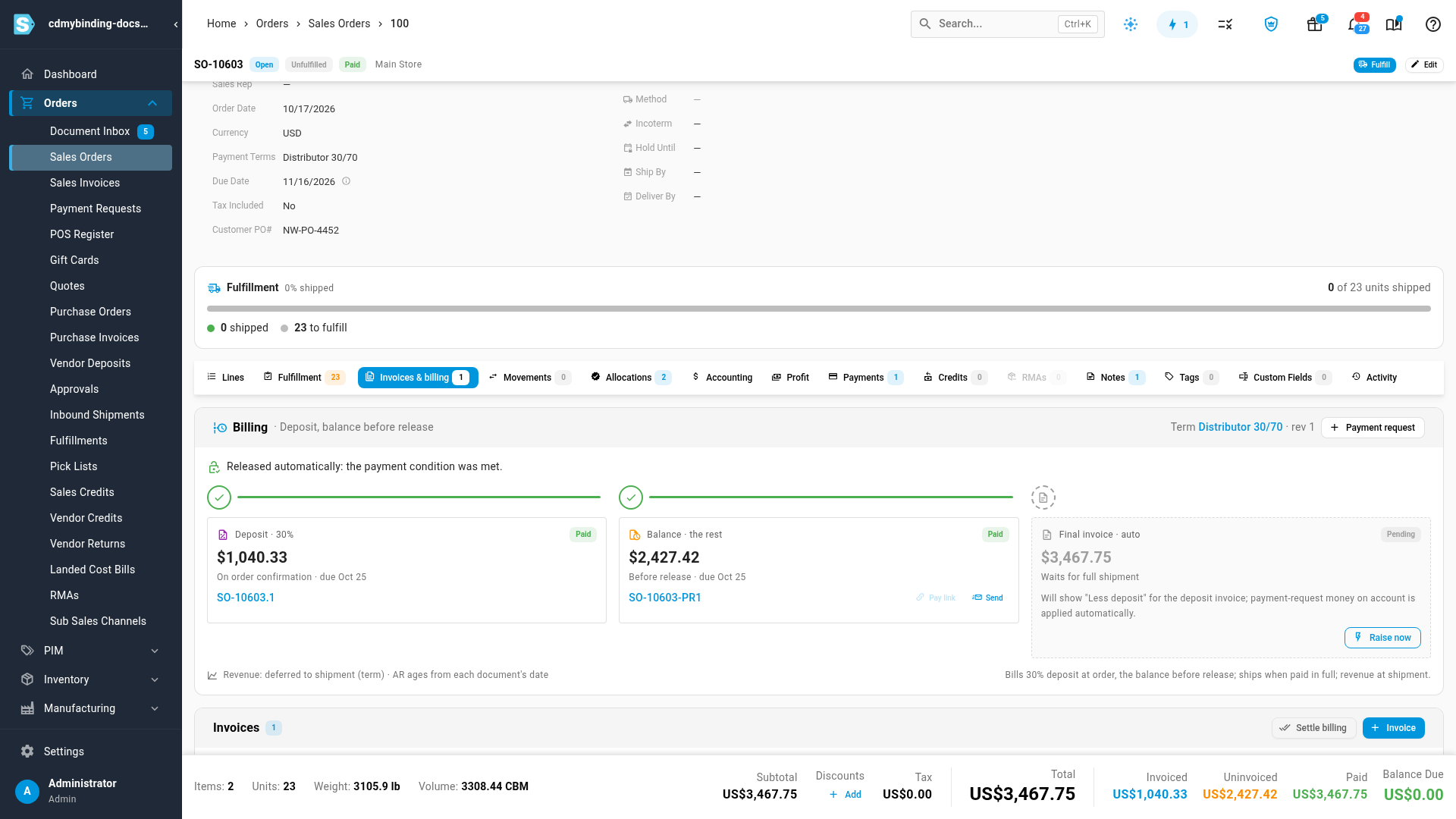 A paid order, released automatically