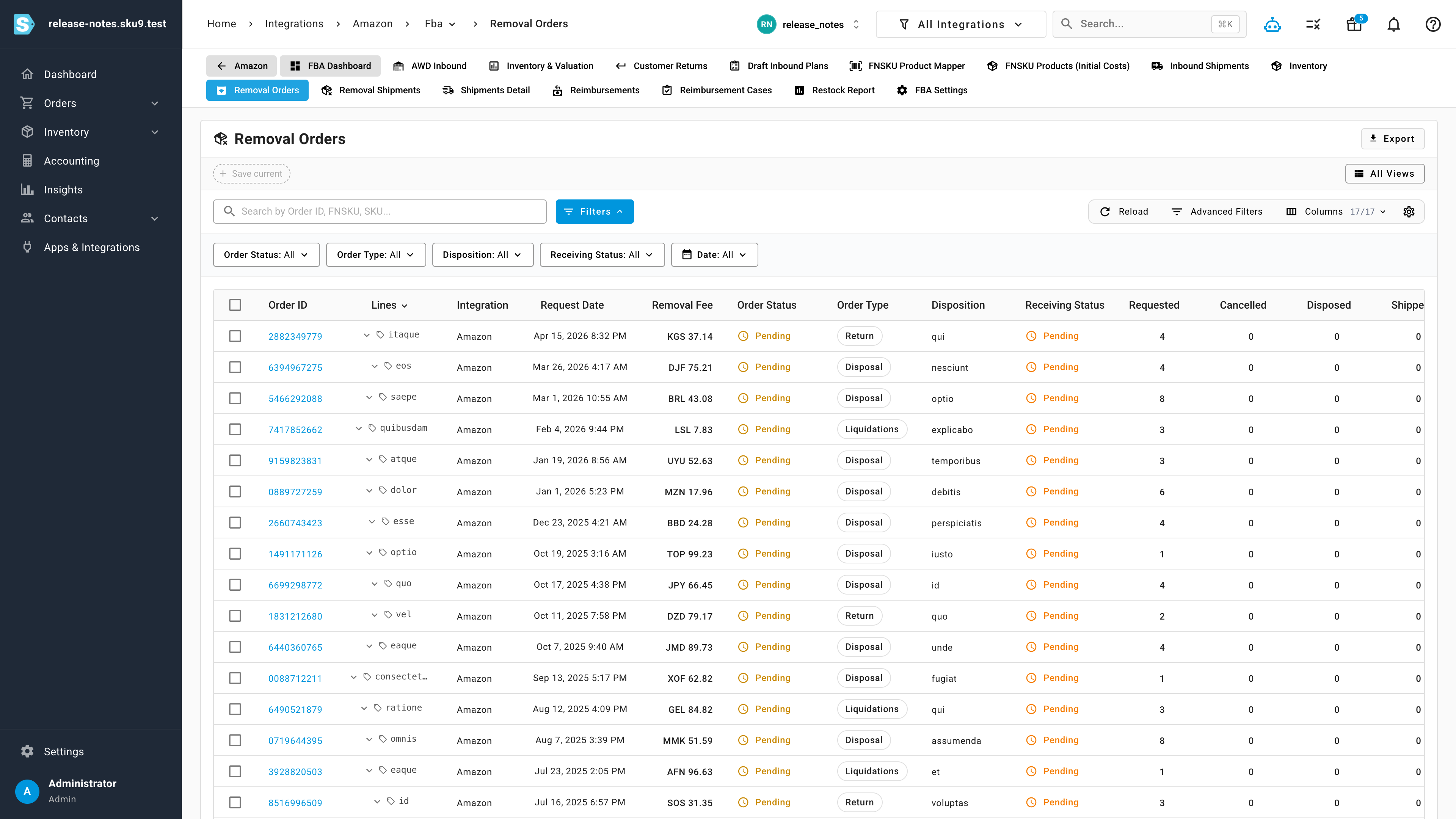 The redesigned FBA Removal Orders page