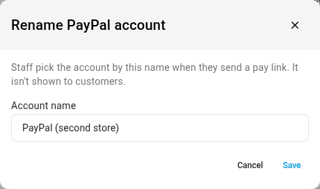 The Rename PayPal account dialog