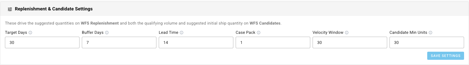 Replenishment & Candidate Settings