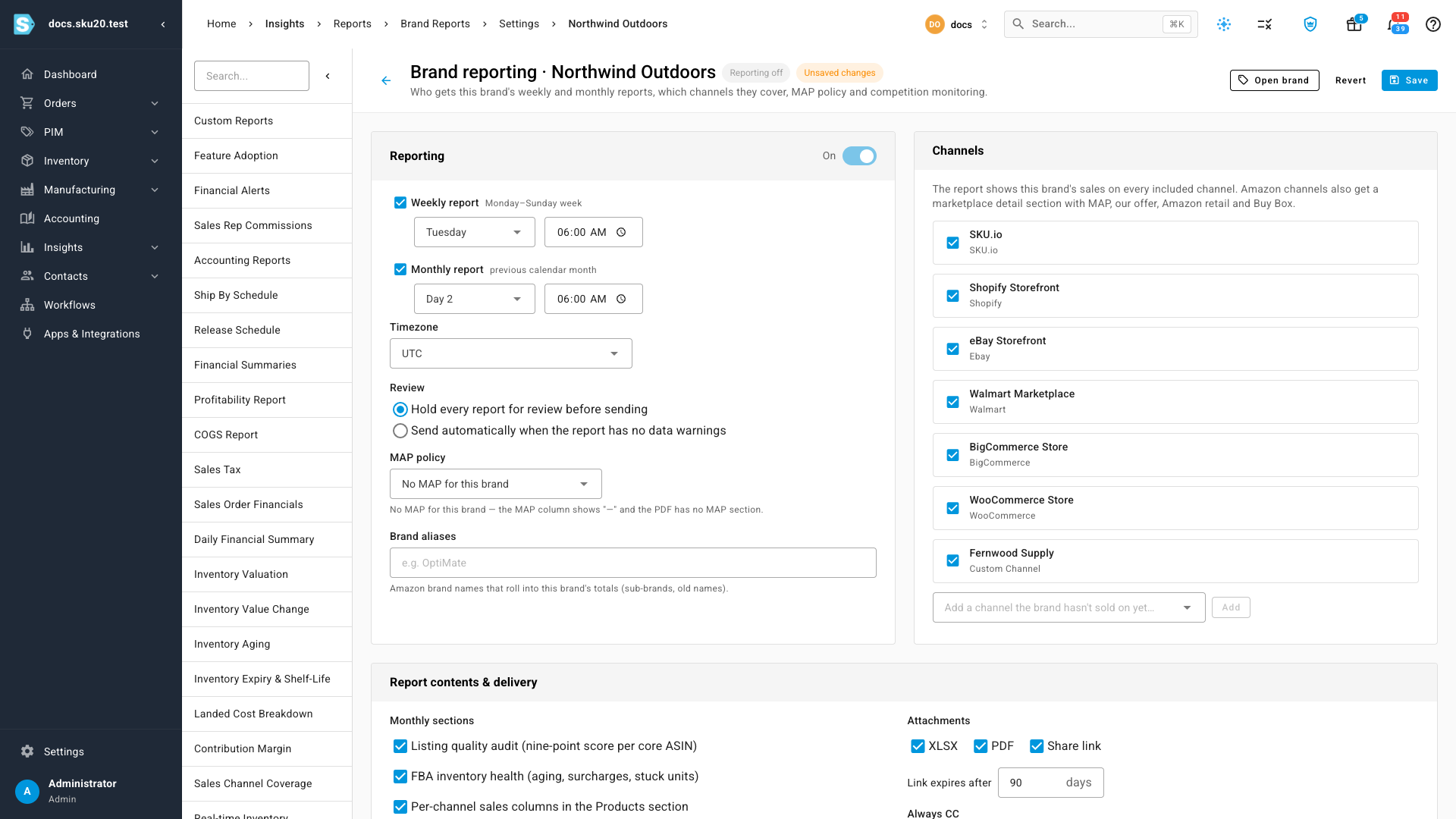 The Reporting card