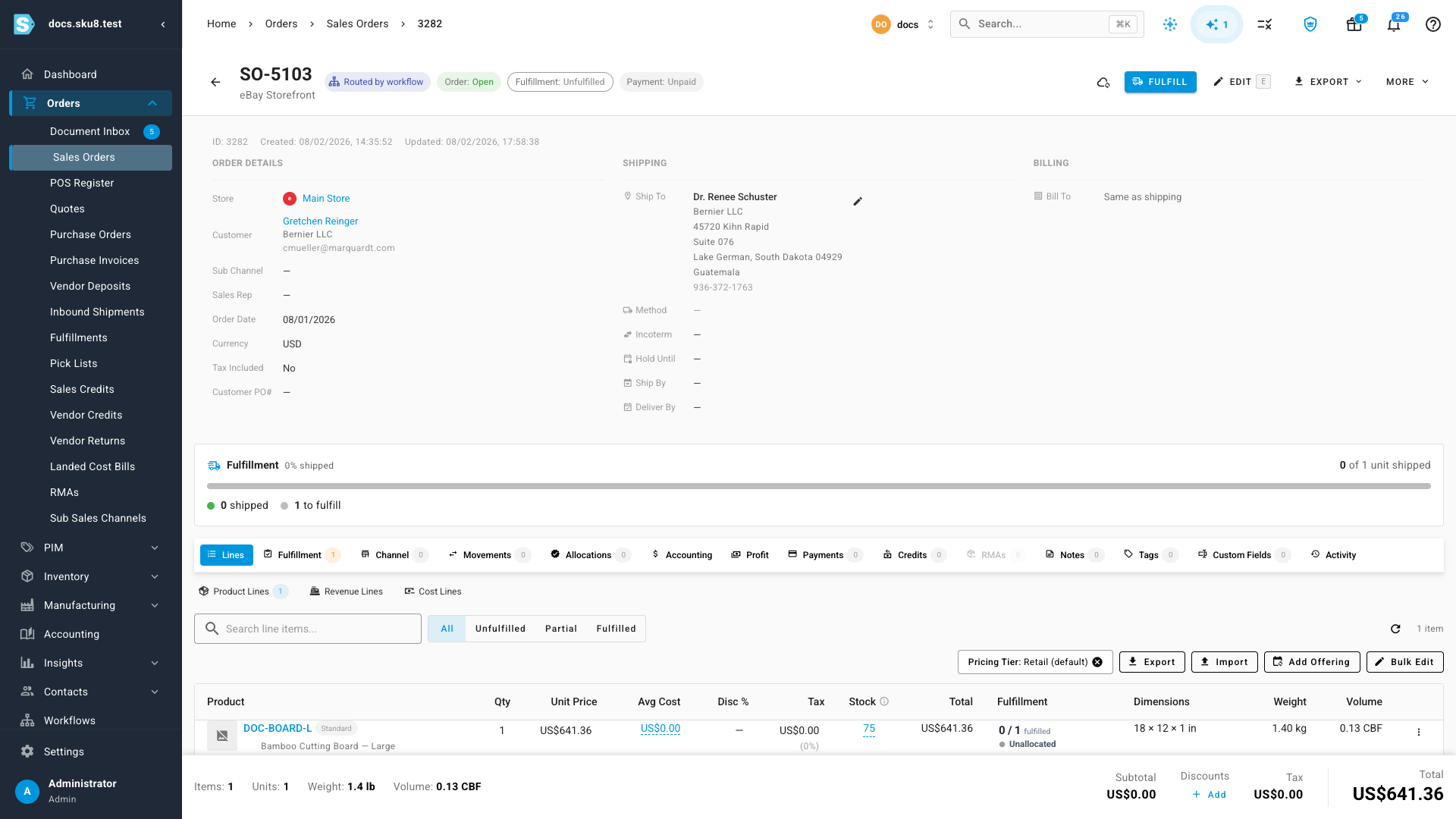A sales order showing the Routed by workflow chip