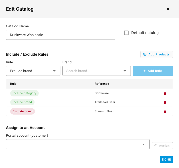 Building rules in the Edit Catalog window