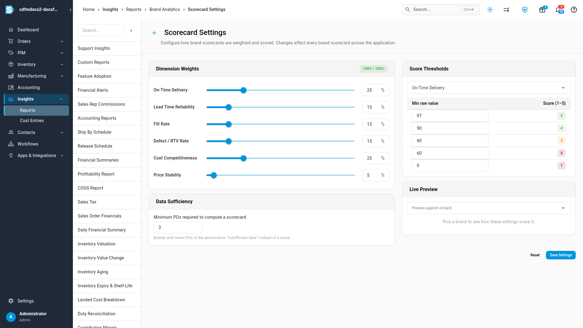 Scorecard Settings