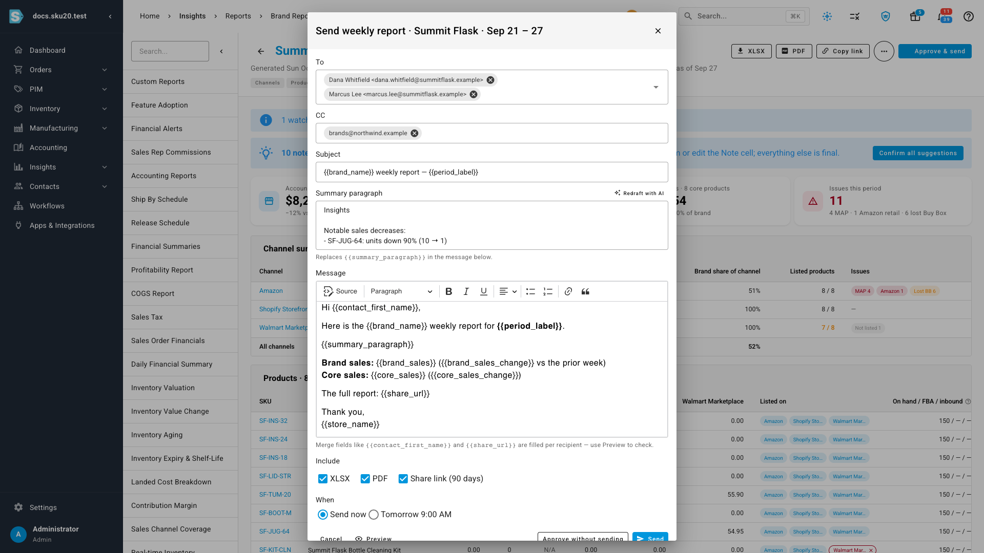 The send dialog