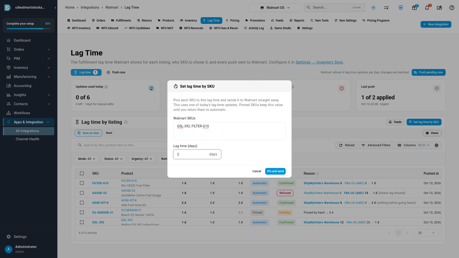 Set lag time by SKU, with SKUs pasted in