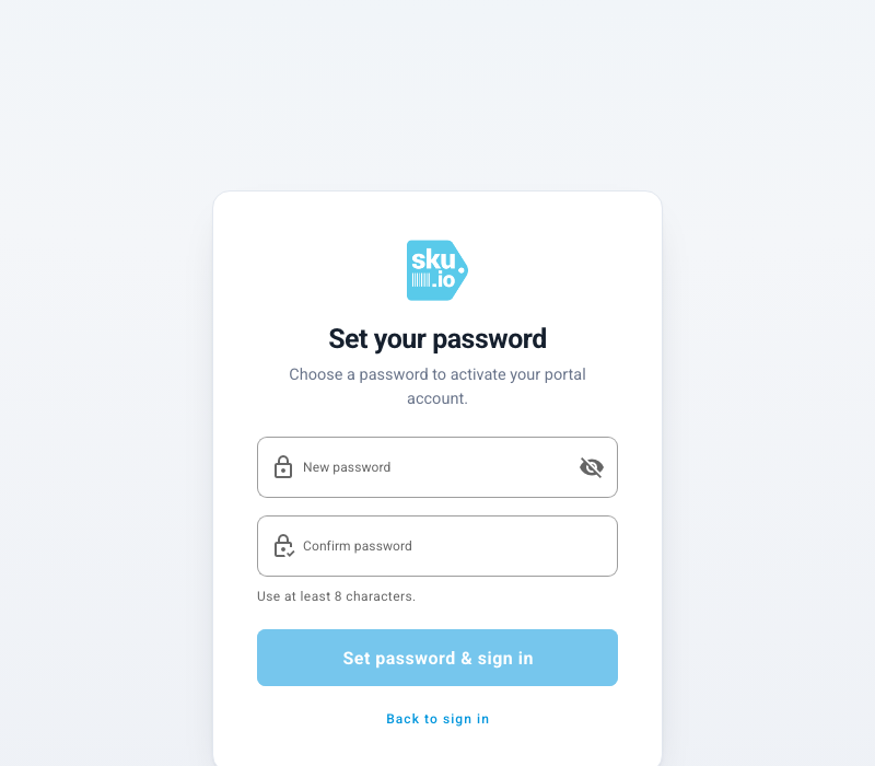 The buyer setting a password from the invitation