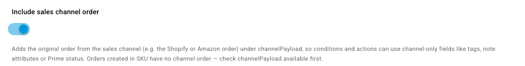 The Include sales channel order switch on a sales order trigger