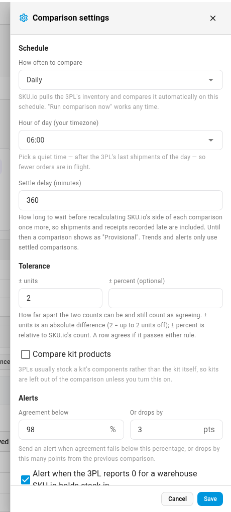 Comparison settings
