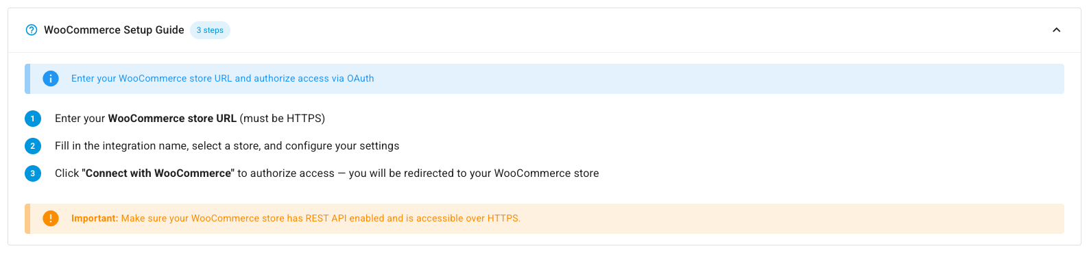 The WooCommerce Setup Guide with its three steps