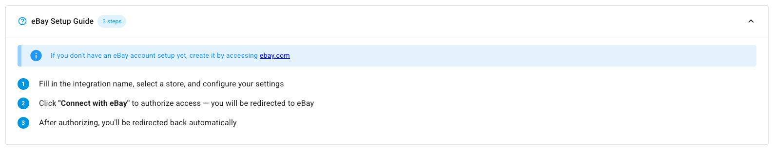 The eBay Setup Guide with its three steps