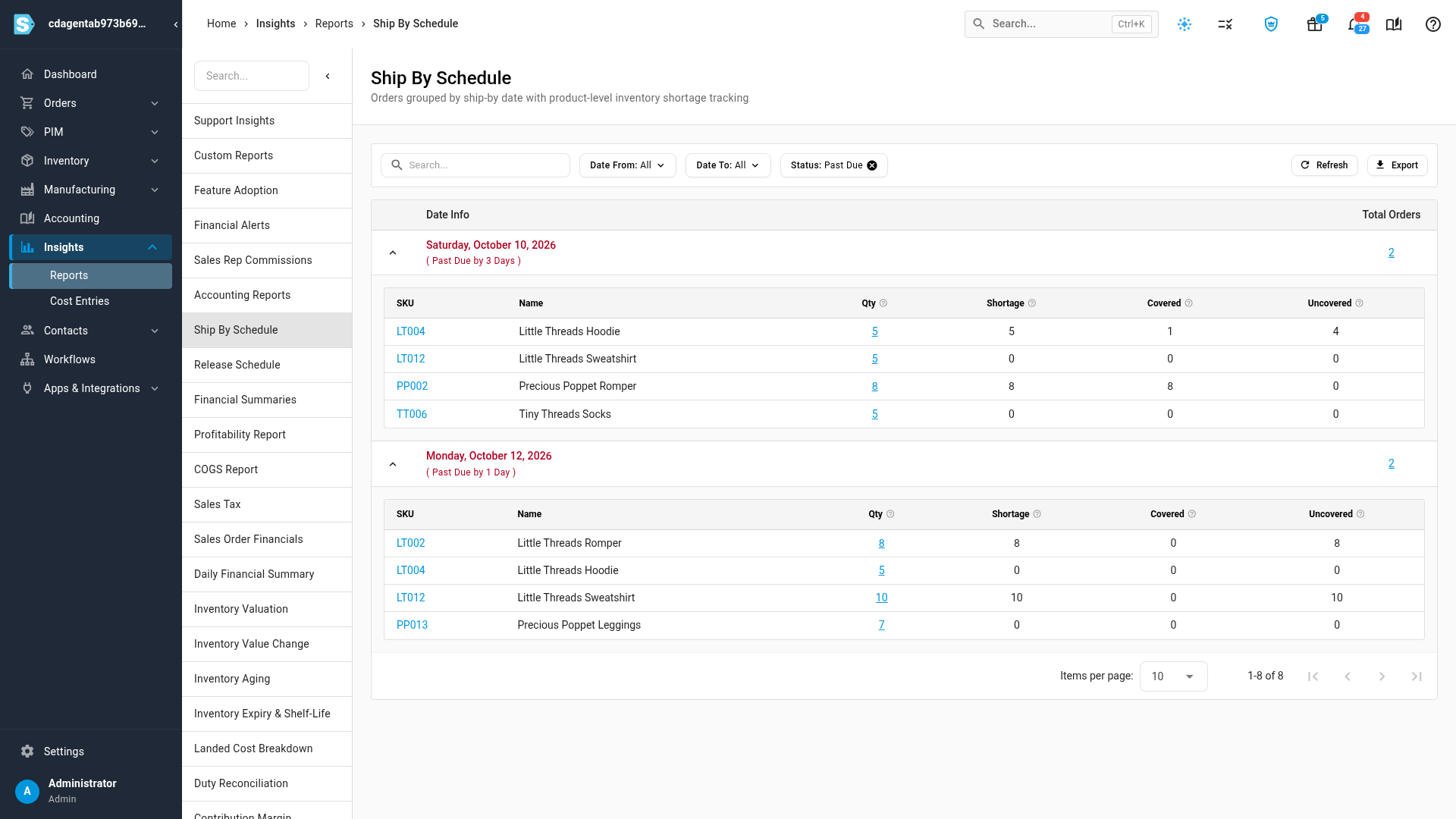 The Status filter set to Past Due