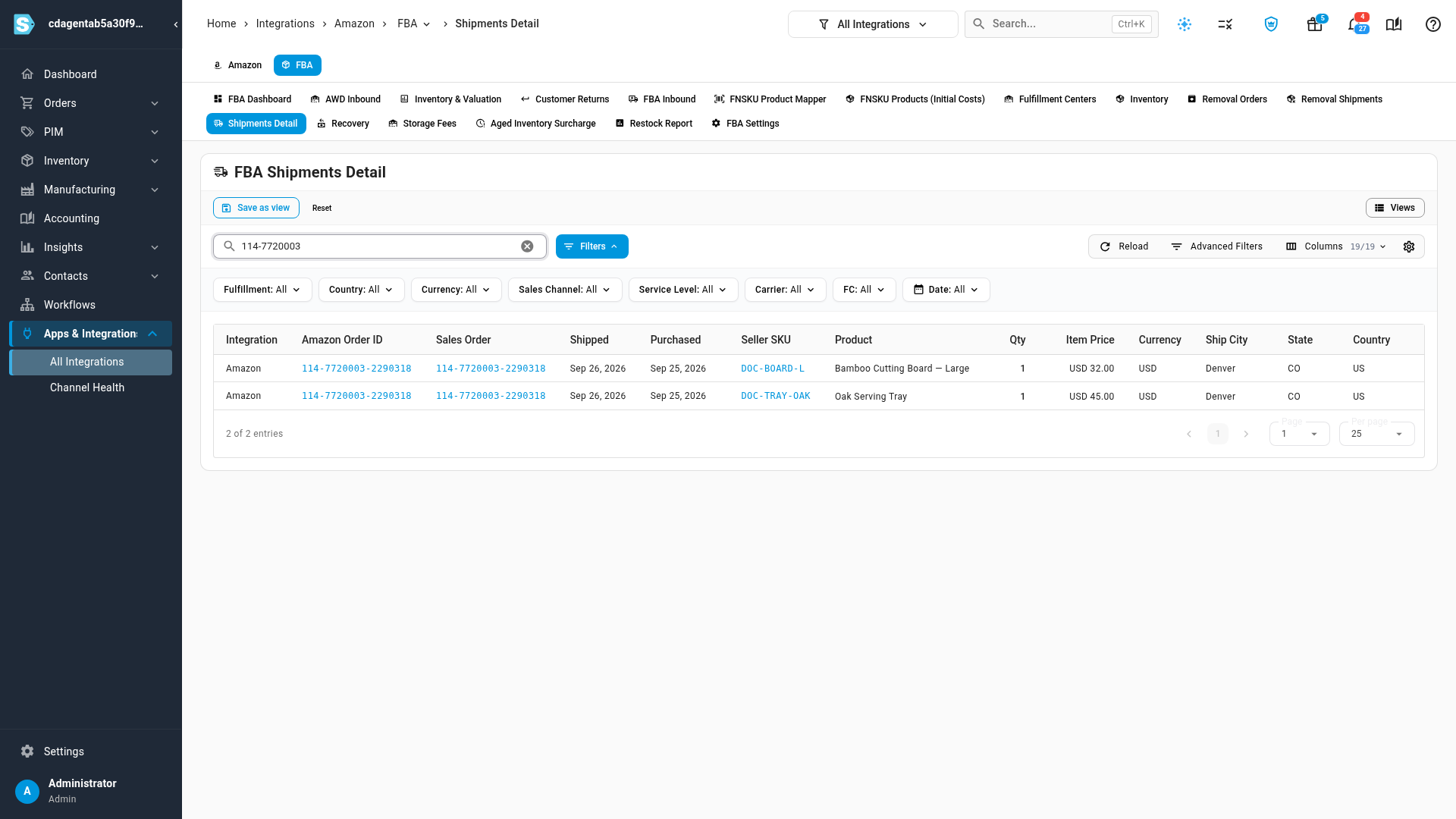 Searching Shipments Detail by order ID