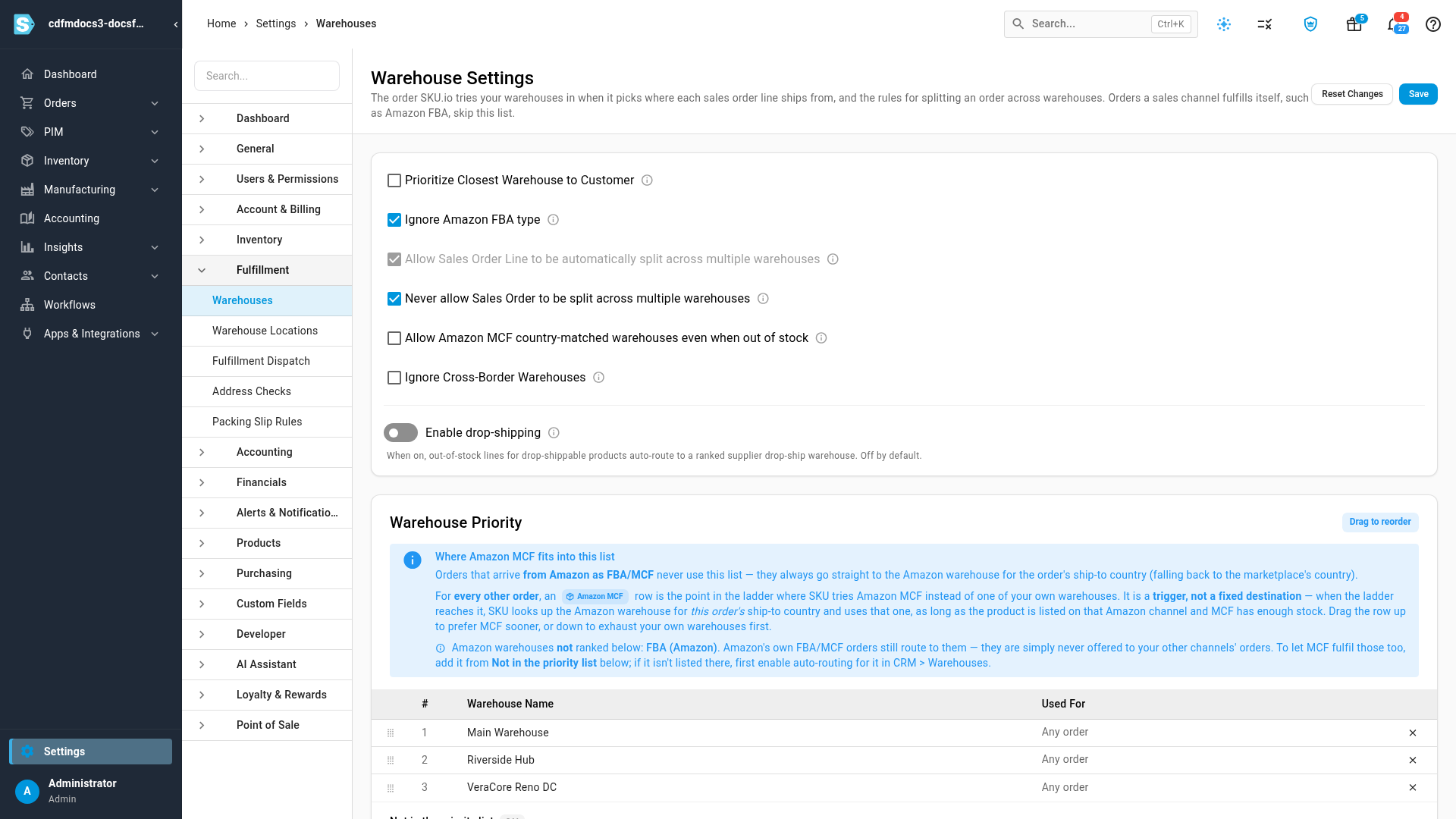 The two splitting settings, with never-split turned on