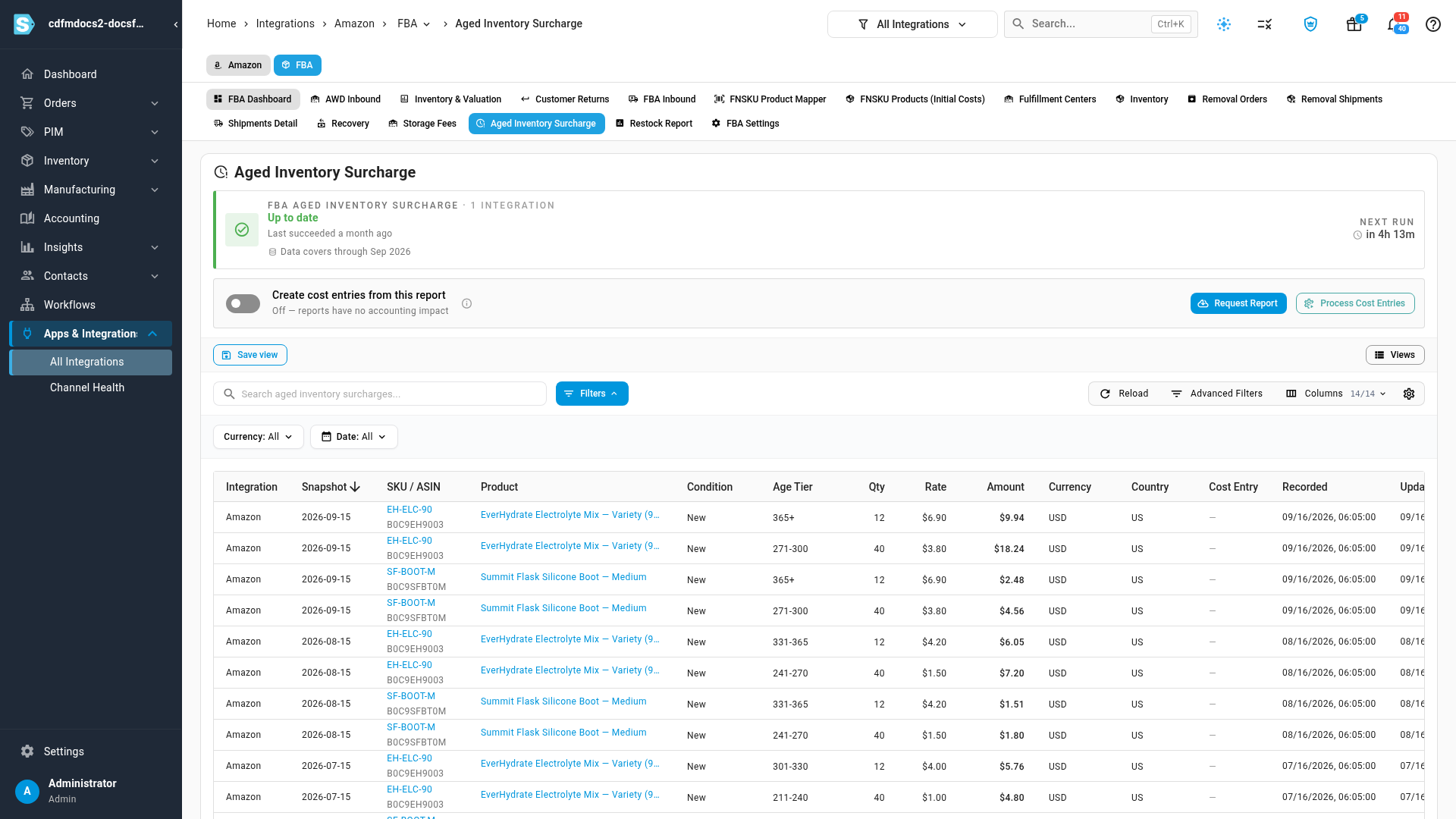 The report status strip and the cost entry switch
