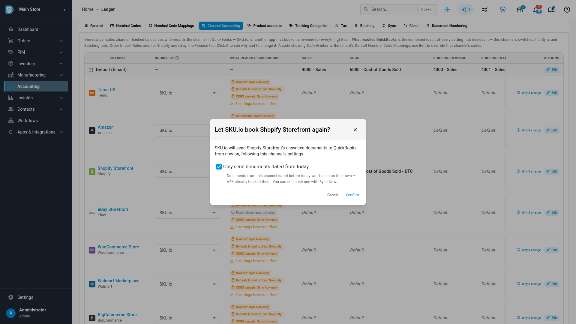 Handing a channel back to SKU.io