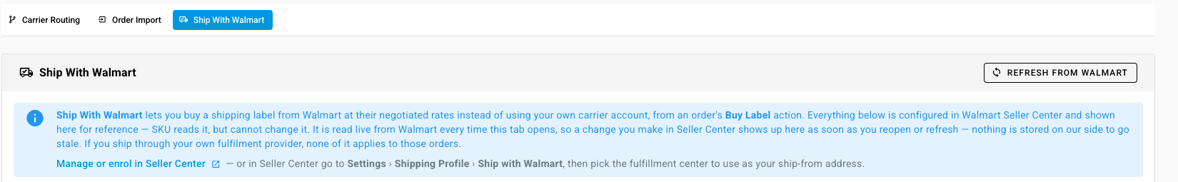 The Ship With Walmart settings tab