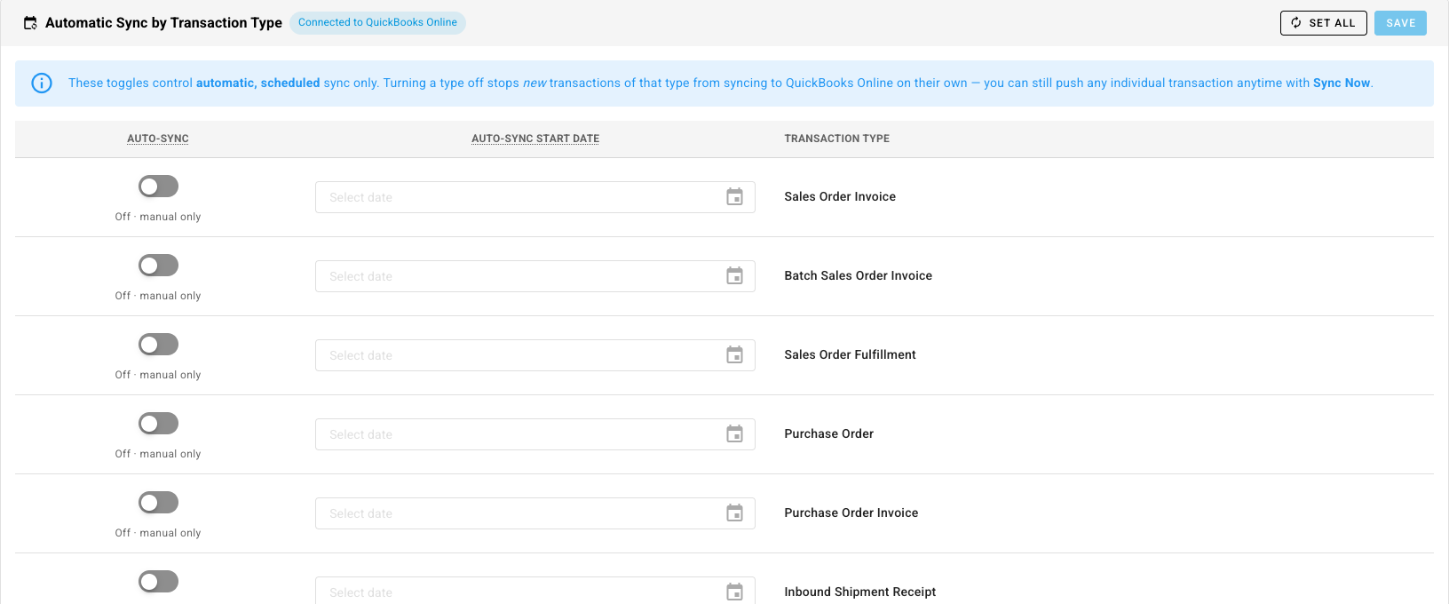 Automatic Sync by Transaction Type