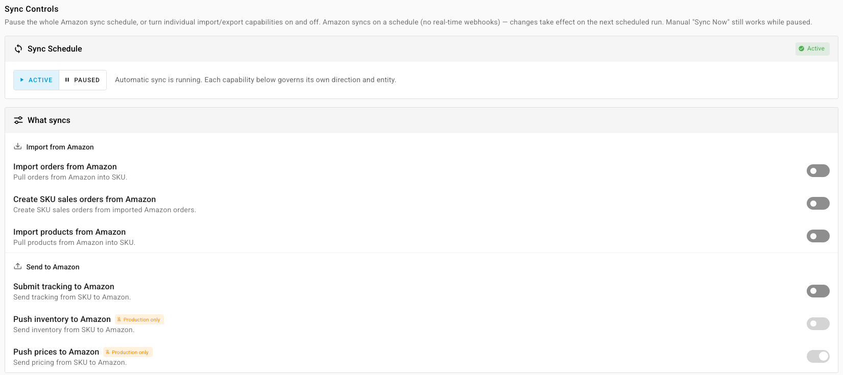 The Sync tab of Amazon Settings