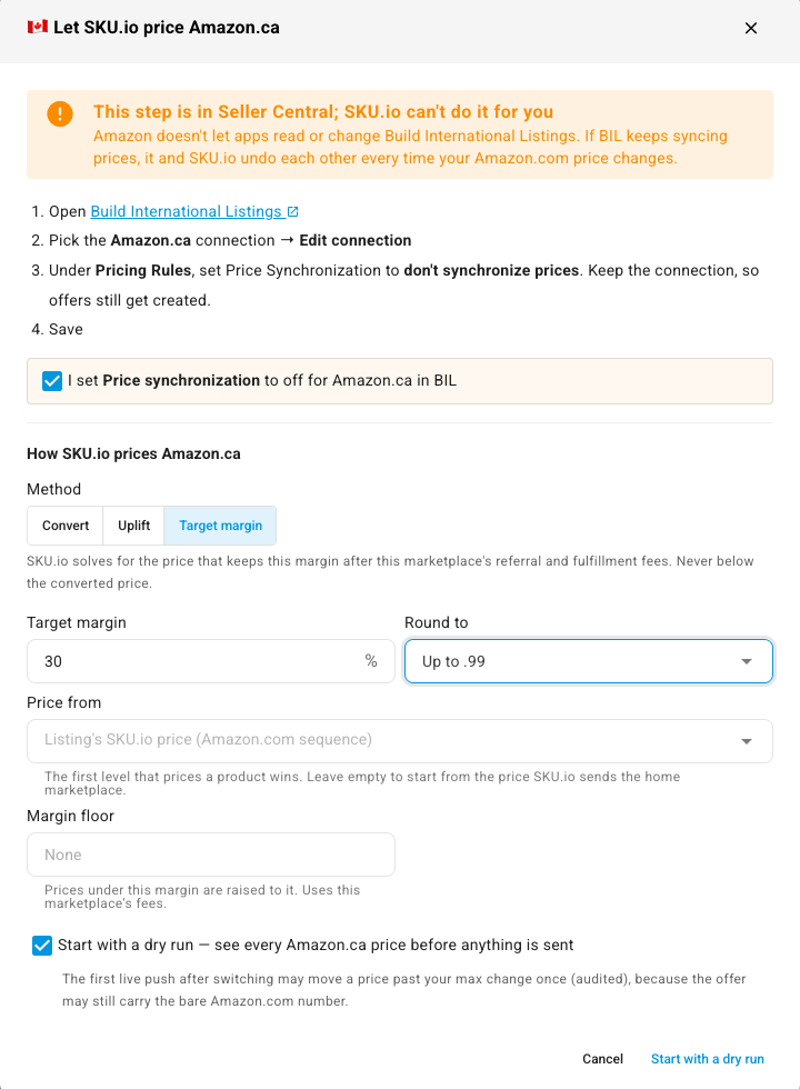 Target margin chosen, rounding up to .99